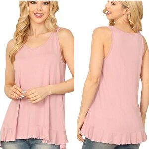 Boutique Pink sleeveless ruffle hem tunic top